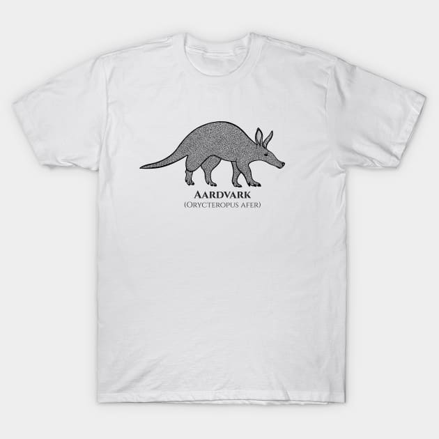 Aardvark with Common and Latin Names - animal design - on white T-Shirt by Green Paladin